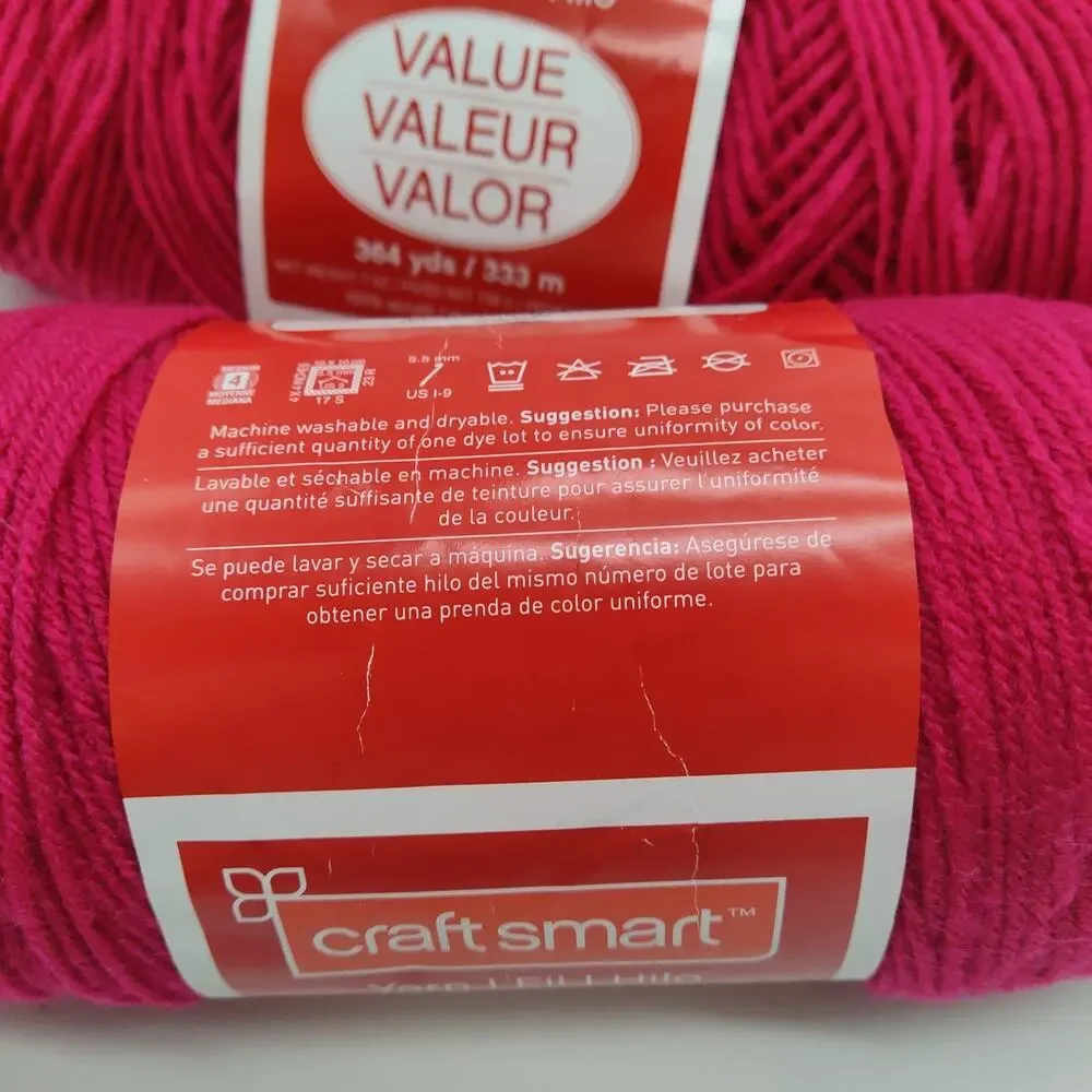 3X Craftsmart Value Yarn, Acrylic 7 oz 1 Full 2 @ 80% Fuchsia - Picture 4 of 5